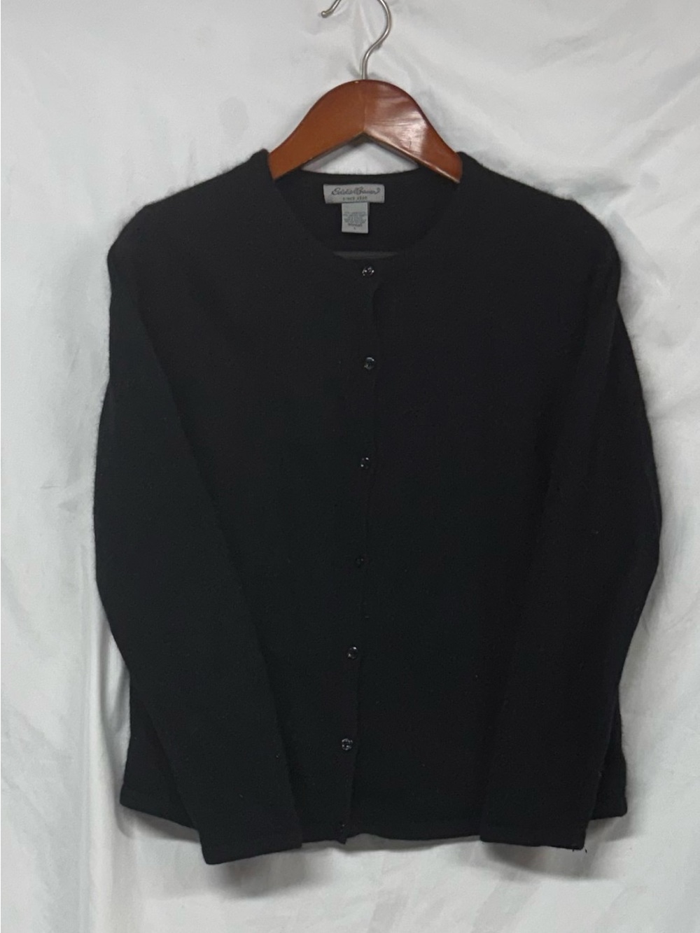 Eddie Bauer Black Button-Front Women's Cardigan Lambswool/angora/nylon